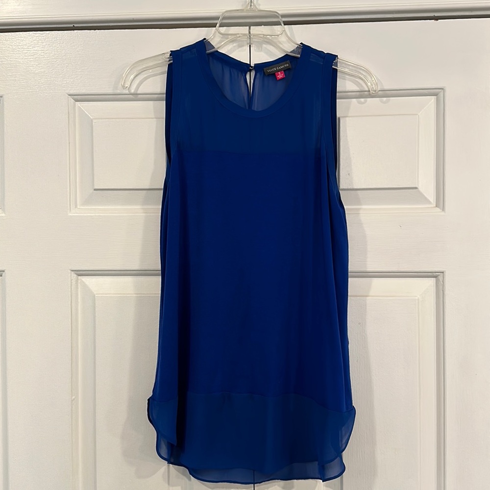 Vince Camuto sheer and lined royal blue top size S.